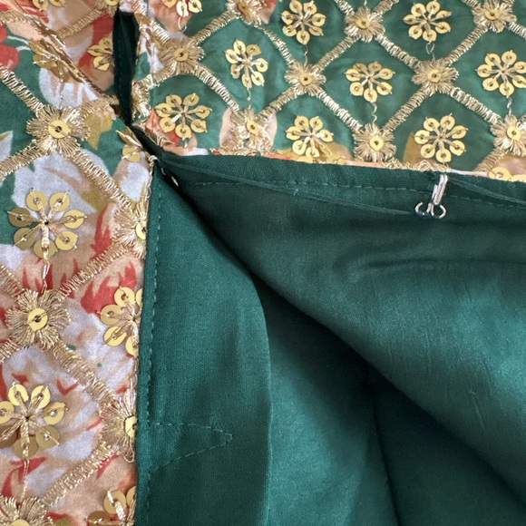 Floral Green Orange Pink Saree - Picture 7 of 7